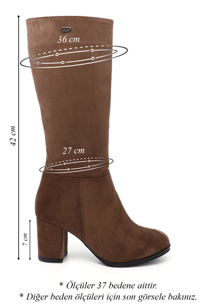 GÖNDERİ(R) Women's Brown Suede Round Toe Zippered Thick Heeled Boots