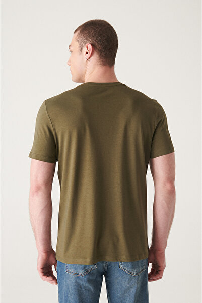 Avva Pánské tričko Khaki Crew Neck Soft Touch Basic Regular Fit B001171