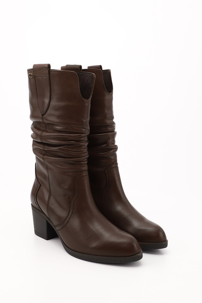 GÖNDERİ(R) Dámské/dívčí hnědé starožitné měchové boty z pravé kůže na silném podpatku