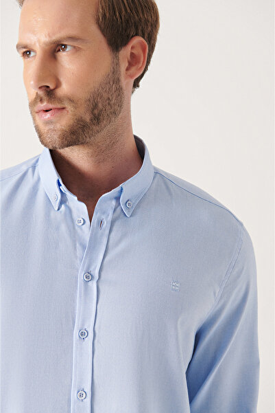 Avva Чоловіча синя сорочка Oxford 100% бавовна з ґудзиками на комірі, прямий крій B002003