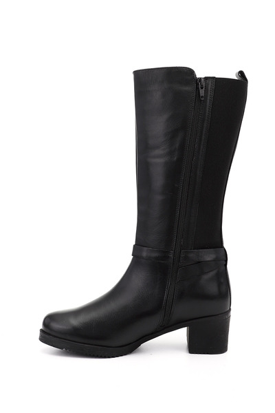 GÖNDERİ(R) Women's Black Thick Heeled Genuine Leather Boots