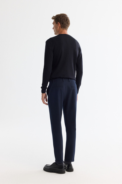 Avva Men's Navy Blue Side Elastic Bi-Stretch Easy-Iron Chino Slim Fit Trousers B003037