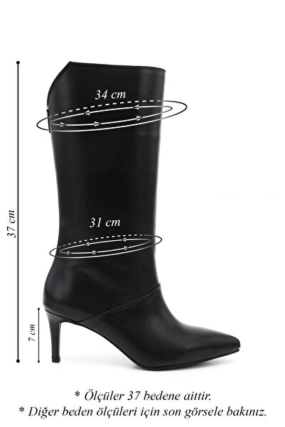 GÖNDERİ(R) Women's Black Platinum Zippered Thin Heeled Genuine Leather Boots