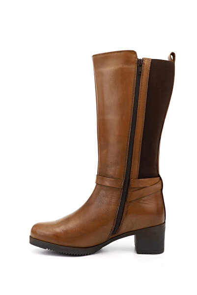 GÖNDERİ(R) Women / Girls Tan Antique Thick Heeled Genuine Leather Boots