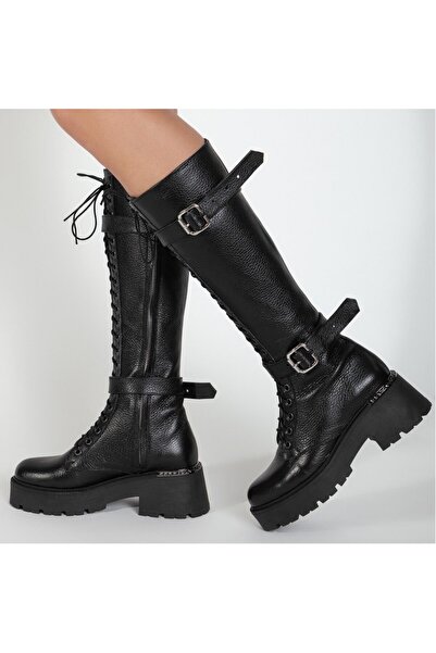 LUISA FIORE DARE Boots - Black Bison Grain