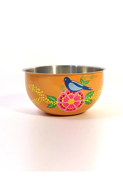 DEDEMİN EMAYELERİ El Boyama 24 Cm Turuncu Kuş Kase