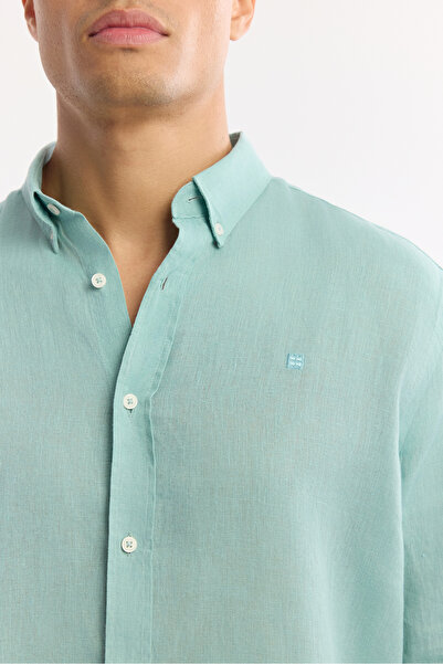 Avva Men's Mint Green Button down Collar 100% Linen Comfort Fit Shirt B002191