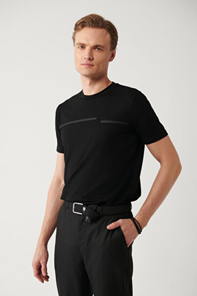 Avva Men's Black Crew Neck Printed Regular Fit T-Shirt B001030
