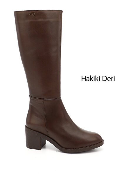 GÖNDERİ(R) Γυναικείες/Κοριτσίστικες μπότες από γνήσιο δέρμα με χοντρό τακούνι με φερμουάρ