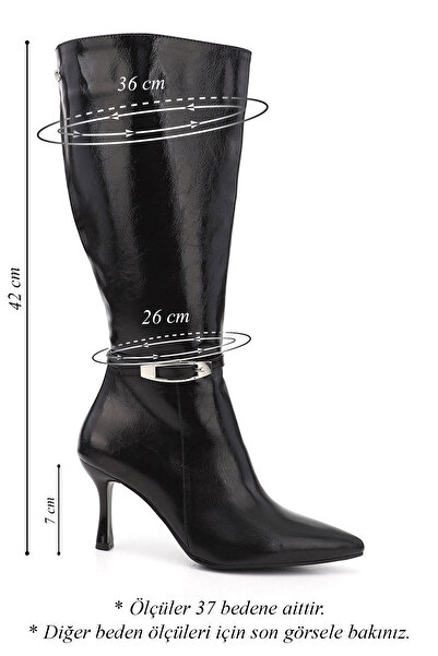 GÖNDERİ(R) Women's Black Zippered Pointed Toe Thin Heeled Boots