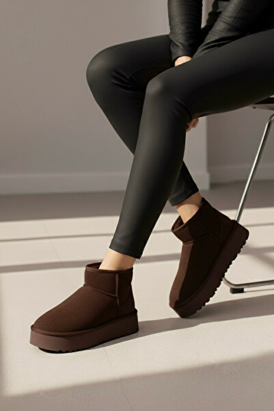 beelleshoe PANNA Mini Kadın KIŞLIK KAHVERENGİ Süet İçi Tüylü Kısa Bot