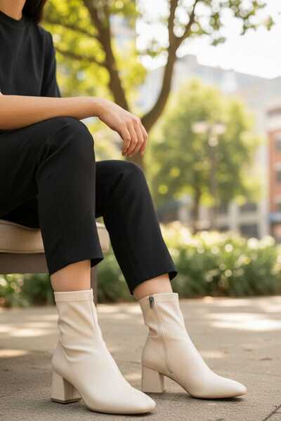 Moda Öncü Kadın Streç Bot Siyah topuklu