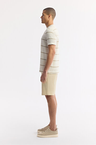 Avva Ανδρικό μπλουζάκι με ριγέ βαμβακερό λαιμόκοψη σε μπεζ χρώμα A51Y1148