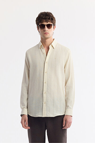 Avva Men's Beige Bottomed Collar 100% Cotton Textured Shirt A51Y2111