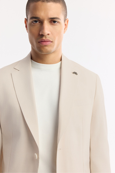 Avva Men's Beige Mono Collar Lightweight Soft Touch Blazer Comfort Slim Fit Jacket A51Y4017