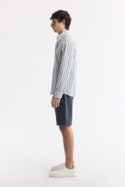 Avva Чоловіча сорочка з синім коміром на ґудзиках, у смужку, 100% бавовна, комфортний крій A51Y2167