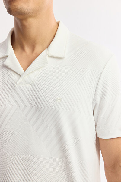 Avva Чоловіча біла футболка з коміром-стійкою, смугаста, з еластаном, regular fit A51Y1145