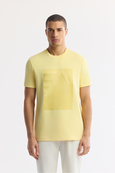 Avva Men's Yellow Crew Neck Printed Bi-Stretch Interlock Regular Fit T-Shirt A51Y1072