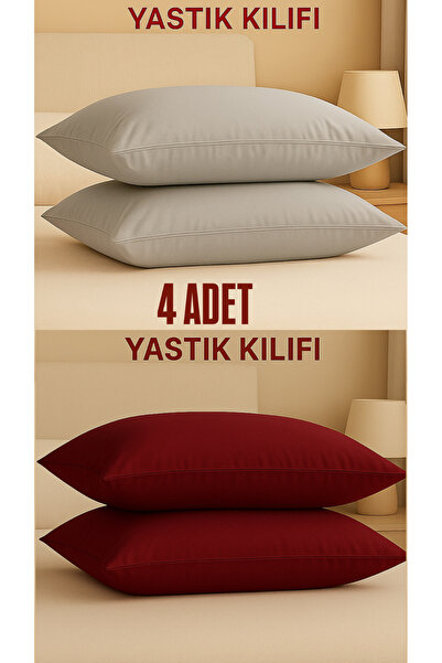 ÇIQRIK HOME 4 Adet 50 x70 cm %100 Pamuk Fermuarlı Yastık Kılıfı Gri/Bordo