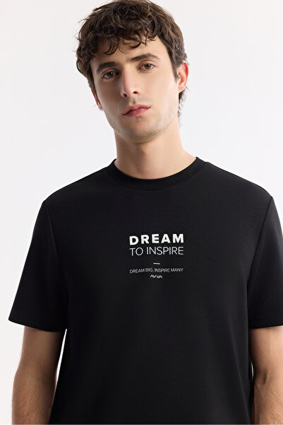 Avva Men's Black Crew Neck Printed Bi-Stretch Interlock Regular Fit T-Shirt A51Y1140