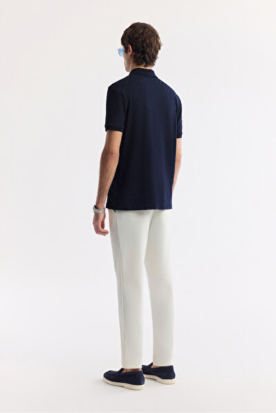 Avva Men's Navy Blue Polo Neck Jacquard Regular Fit T-Shirt A51Y1090