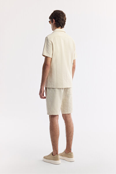 Avva Мъжка бежова риза с яка Apaj, 100% памук, къс ръкав, удобна кройка A51Y2047