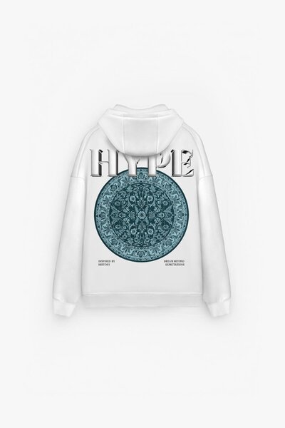 ablukaonline Мъжка прекалено голяма блуза с качулка и принт, цвят екрю