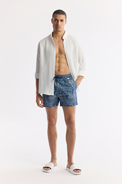 Avva Erkek İndigo Hızlı Kuruyan Baskılı Çantalı Relaxed Fit Relaxed Fit Deniz Şortu A51Y3810