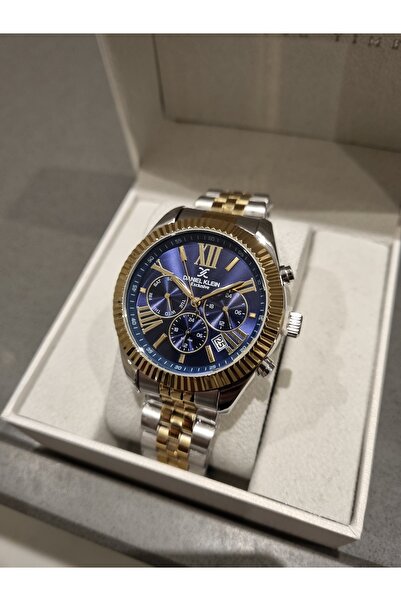 Daniel Klein New Yellow Bi̇color Navy Blue Dial Function Calendar Men's Wristwatch 3 Atm Water Resistant
