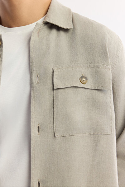 Avva Чоловіча сіра класична сорочка з коміром 100% льон Comfort Fit піджак A51Y2087