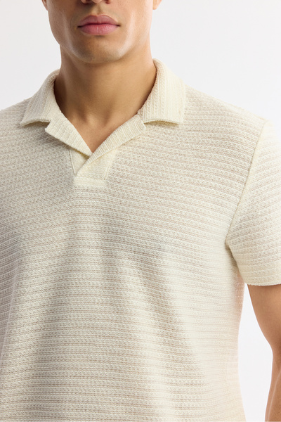 Avva Ανδρικό μπλουζάκι με ριγέ βαμβακερό γιακά από ζακάρ, κανονική εφαρμογή A51Y1152