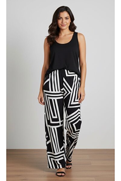 BİLGENS BUTİK Pantaloni Pallazo din bumbac de vară cu model de damă