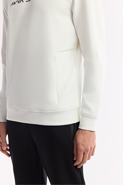 Avva Ανδρικό φούτερ με στάμπα με λαιμόκοψη εκρού, διπλό ελαστικό, κανονική εφαρμογή A51Y1208