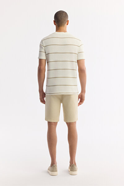 Avva Ανδρικό μπλουζάκι με ριγέ βαμβακερό λαιμόκοψη σε μπεζ χρώμα A51Y1148