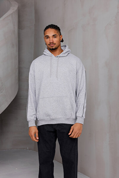 DARK MODA Unisex Striped Oversize Hooded Sweatshirt with Kangaroo Pocket and Drawstring