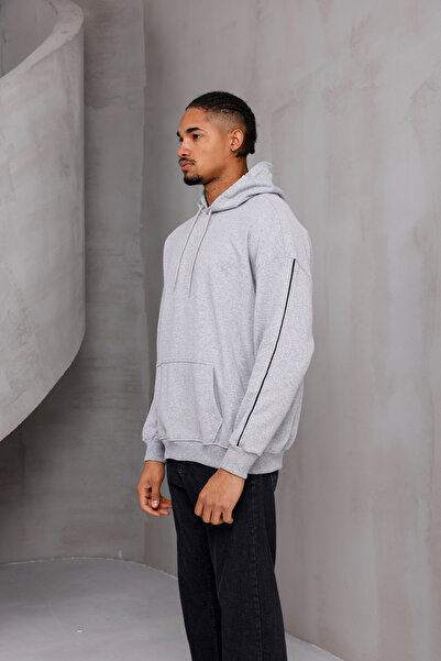 DARK MODA Unisex Striped Oversize Hooded Sweatshirt with Kangaroo Pocket and Drawstring