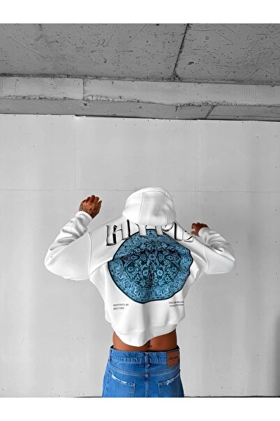 ablukaonline Ανδρικό oversized με τύπωμα Premium με κουκούλα Φούτερ Εκρού