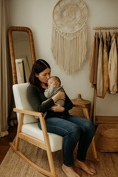 Zem Pavia Sallanır Berjer Natürel Ahşap, Kırık Beyaz