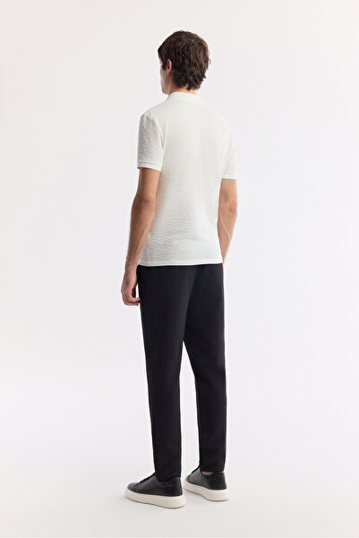 Avva Men's White Polo Neck Textured Jacquard Regular Fit T-Shirt A51Y1019