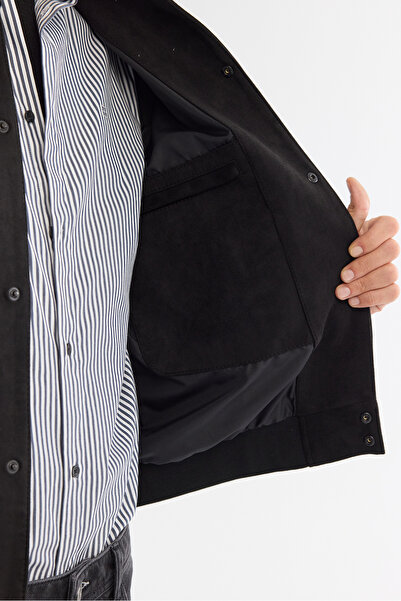 Avva Чоловічий чорний бомбер з коміром із замші, комфортний крій, куртка A42Y6028