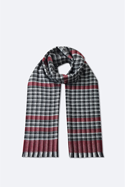 Avva Ανδρικό σάλι με μοτίβο με φούντες από μαλλί μείγματος μπορντό-ανθρακί A42Y9410