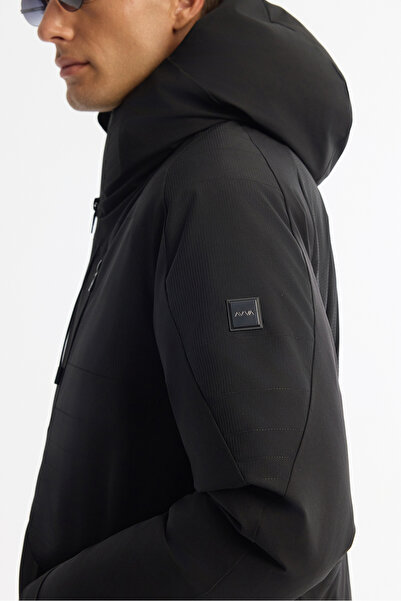 Avva Men's Black Hooded Water Repellent Windproof Goose down Comfort Fit Coat A42Y6044