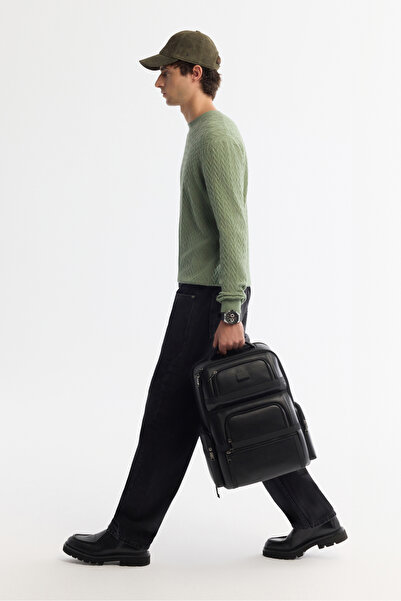 Avva Men's Aqua Green Crew Neck Jacquard Soft Touch Knitwear Regular Fit Sweater A42Y5145