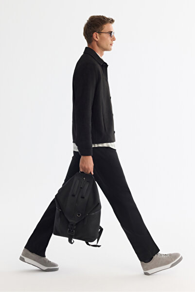 Avva Ανδρικό μαύρο κλασικό παλτό με υφή σουέτ με κλασικό γιακά, εποχιακό Comfort Fit A42Y6076