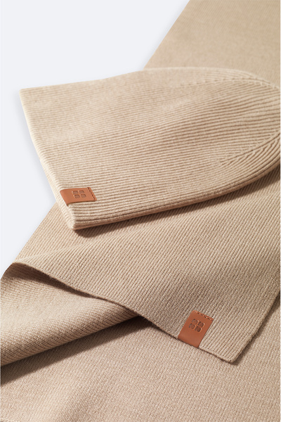 Avva Men's Mink Basic Knitwear Scarf Beanie Set A42Y9223