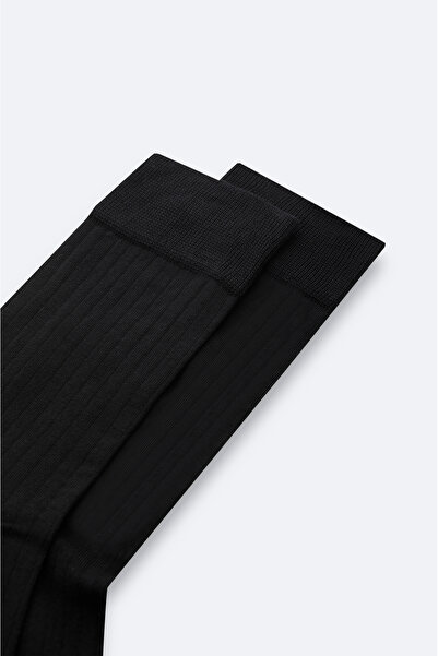 Avva Men's Black Mercerized Mixed Ribbed Socks A42Y8517