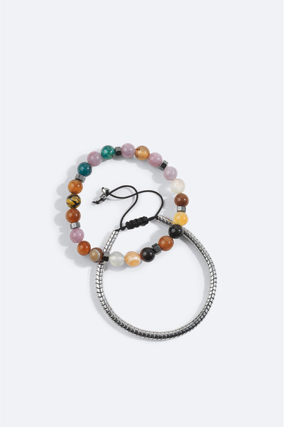 Avva Men's Anthracite Hematite Stone 2-Piece Bracelet A42Y9607