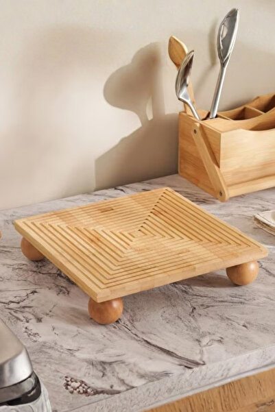 ERKUGO Bamboo Decorative Top Pedestal Presentation Plate, Serving Plate, (28 X 28 cm)