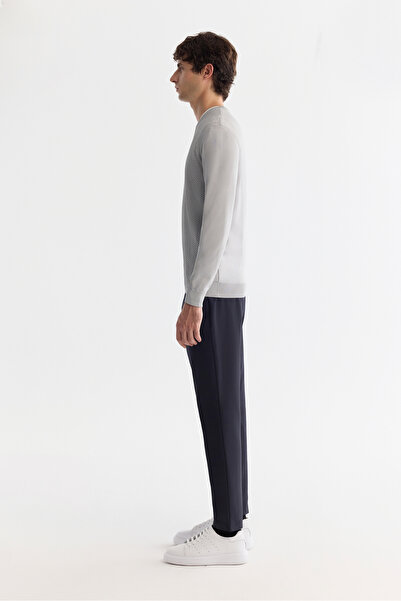 Avva Men's Gray Crew Neck Jacquard Rayon Knitwear Regular Fit Sweater A42Y5072