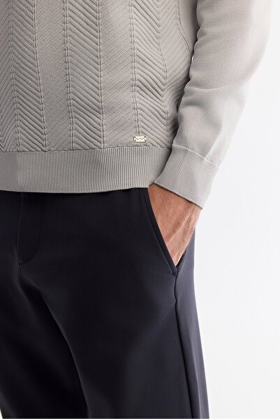 Avva Men's Gray Crew Neck Jacquard Rayon Knitwear Regular Fit Sweater A42Y5072